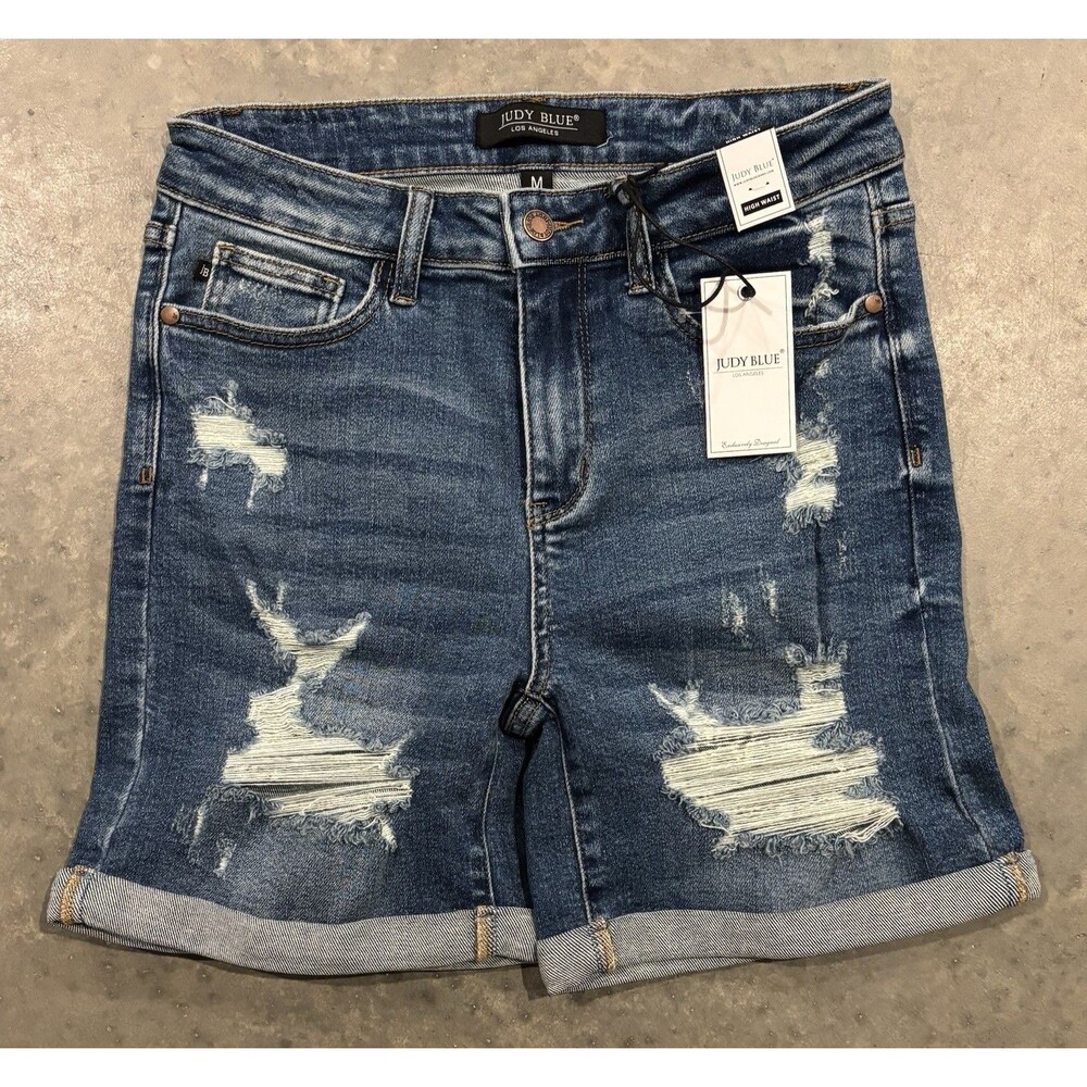 NEW Judy Blue Denim Jean Shorts Women's Medium High Waist Cuffed Distressed